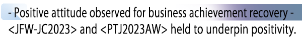 INDEX[2] - Positive attitude observed for business achievement recovery - <JFW-JC2023> and <PTJ2023AW> held to underpin positivity.
